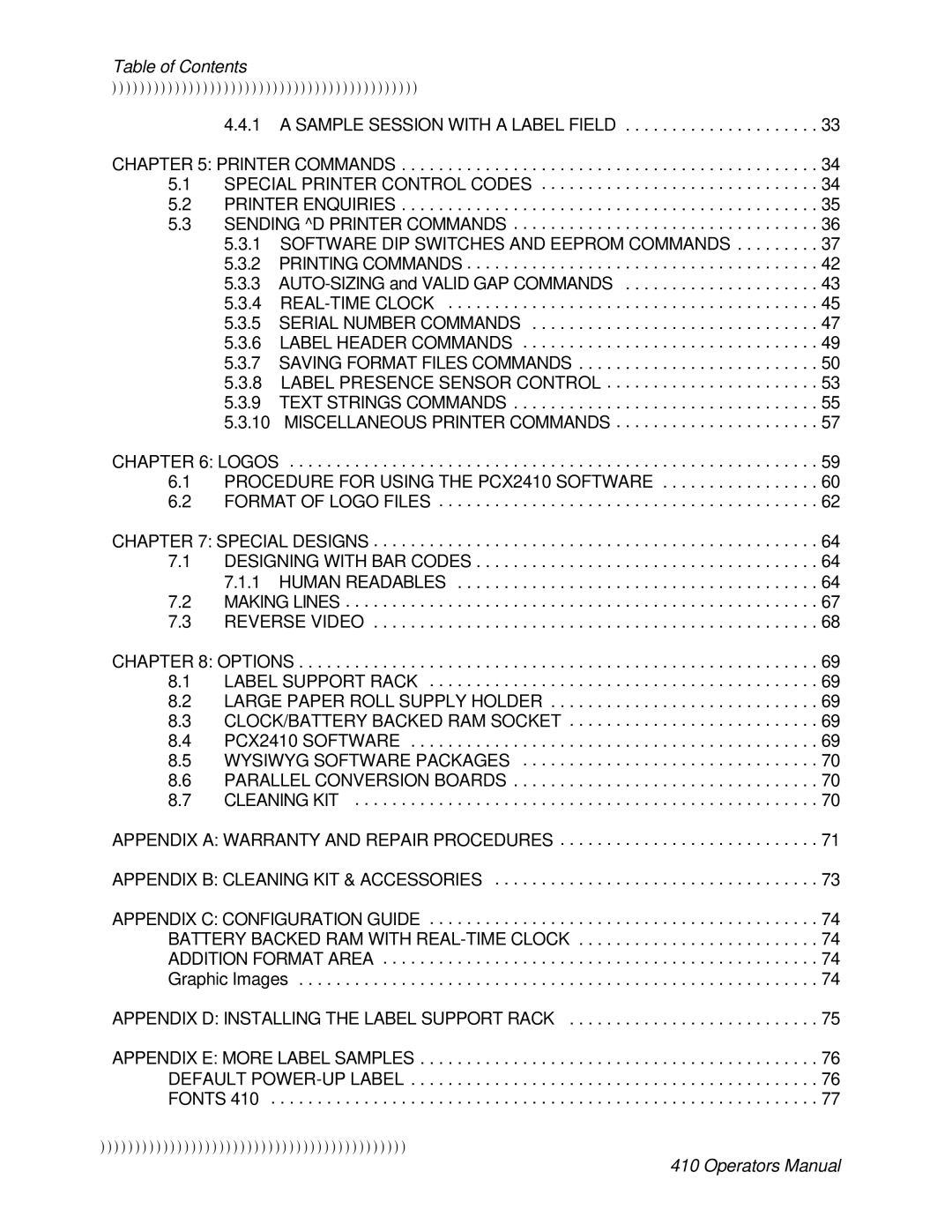 Epson 410 manual Table of Contents 