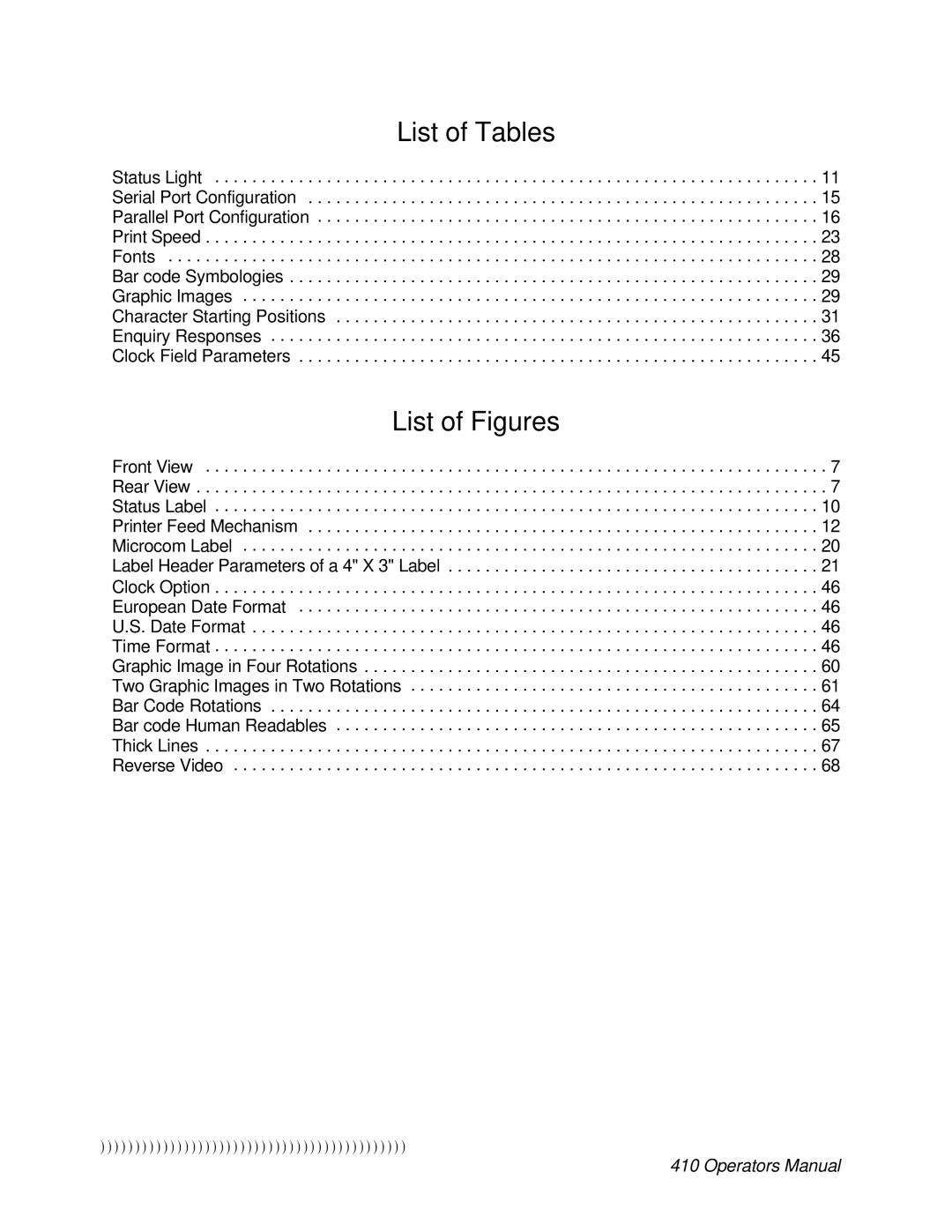 Epson 410 manual List of Tables 