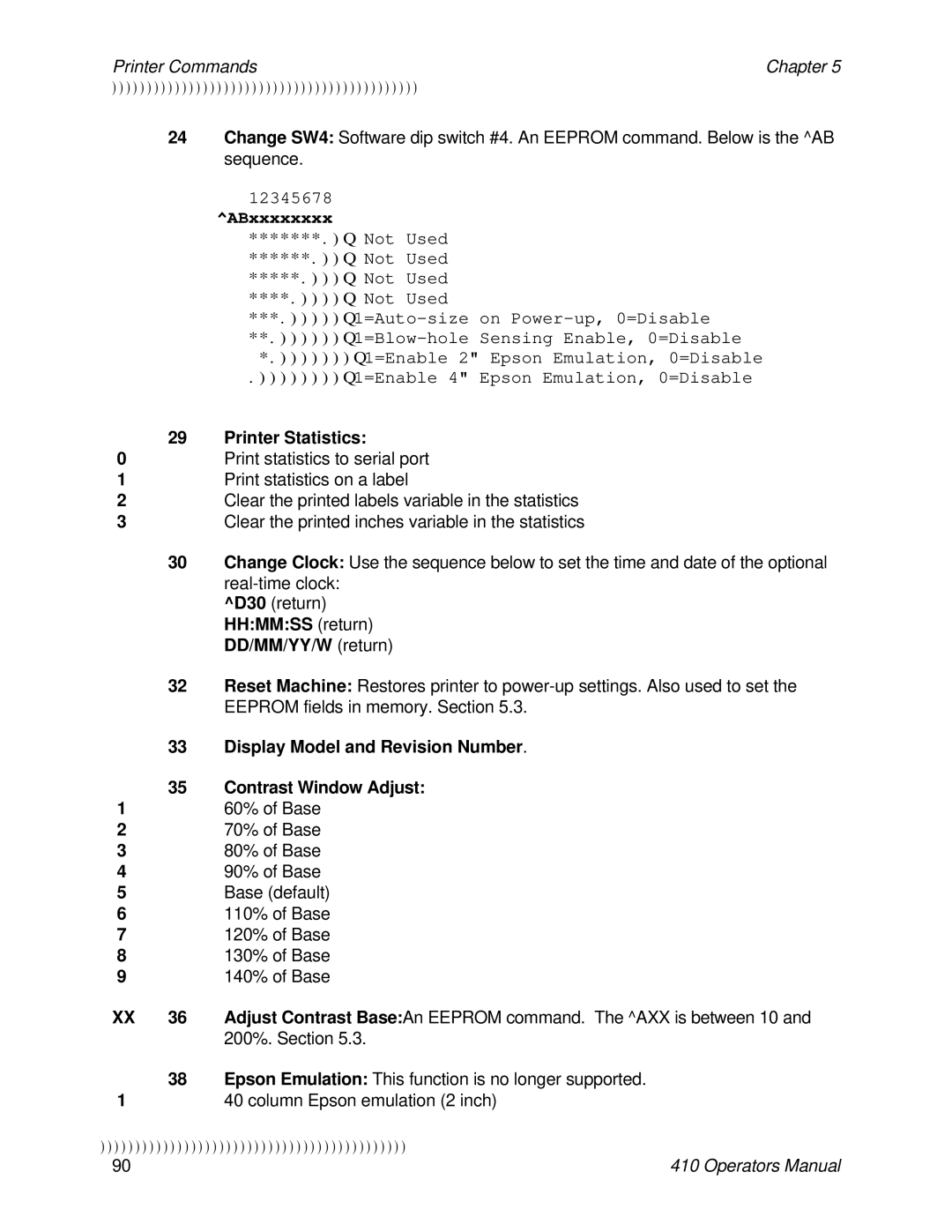 Epson 410 manual Printer Statistics, Column Epson emulation 2 inch 