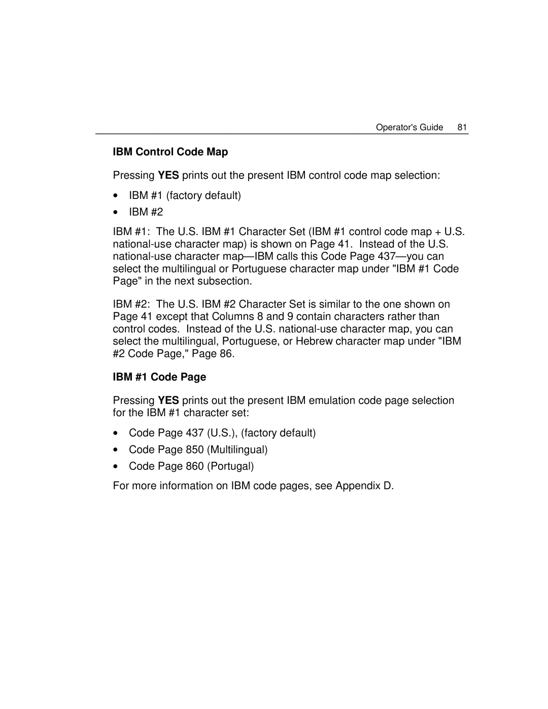 Epson 4100 manual IBM Control Code Map, IBM #1 Code 