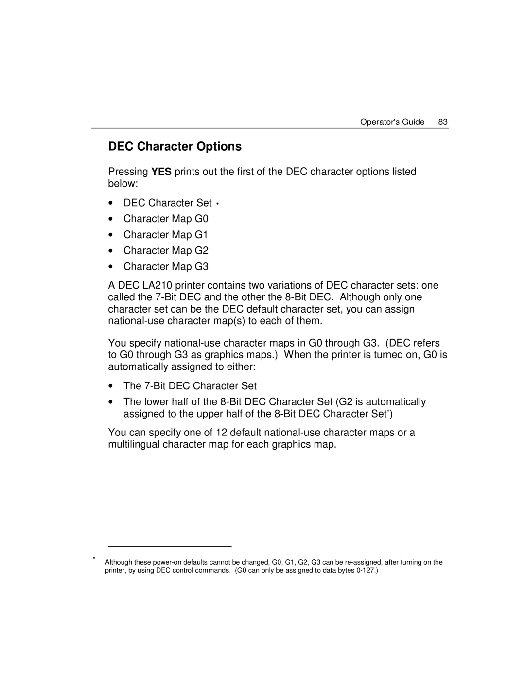 Epson 4100 manual DEC Character Options 