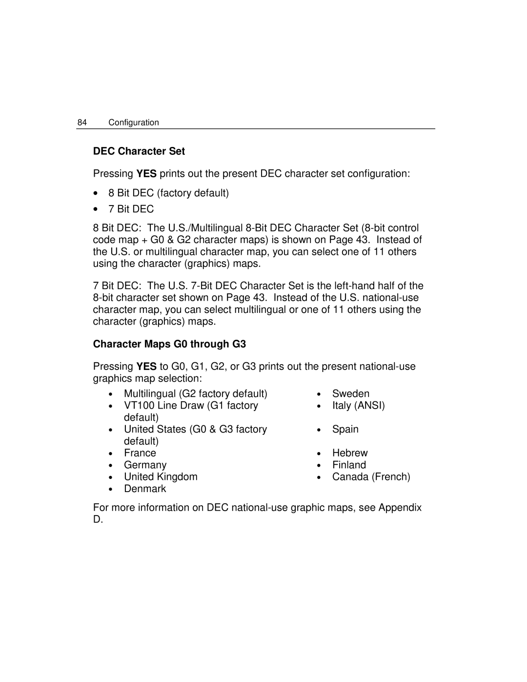 Epson 4100 manual DEC Character Set, Character Maps G0 through G3 