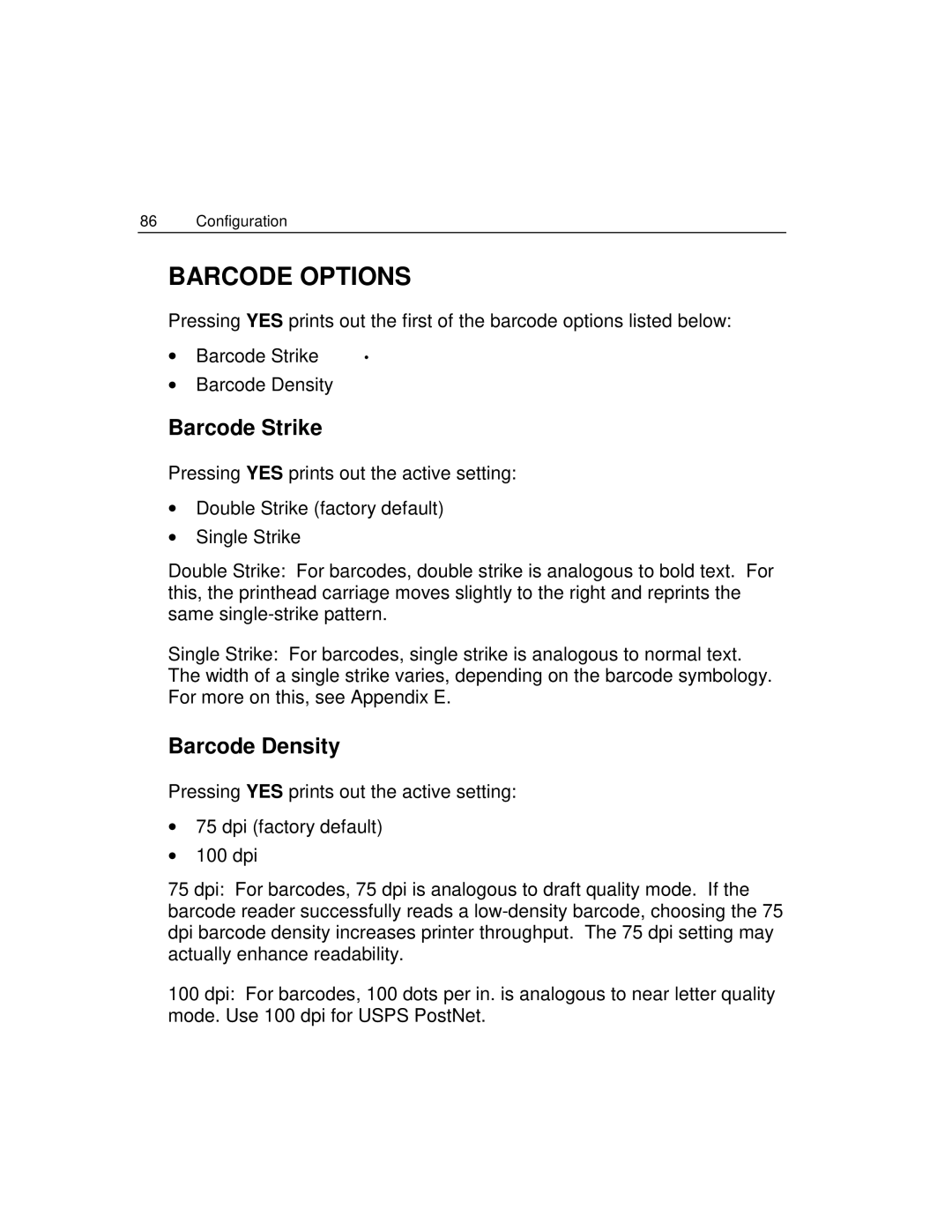 Epson 4100 manual Barcode Options, Barcode Strike, Barcode Density 