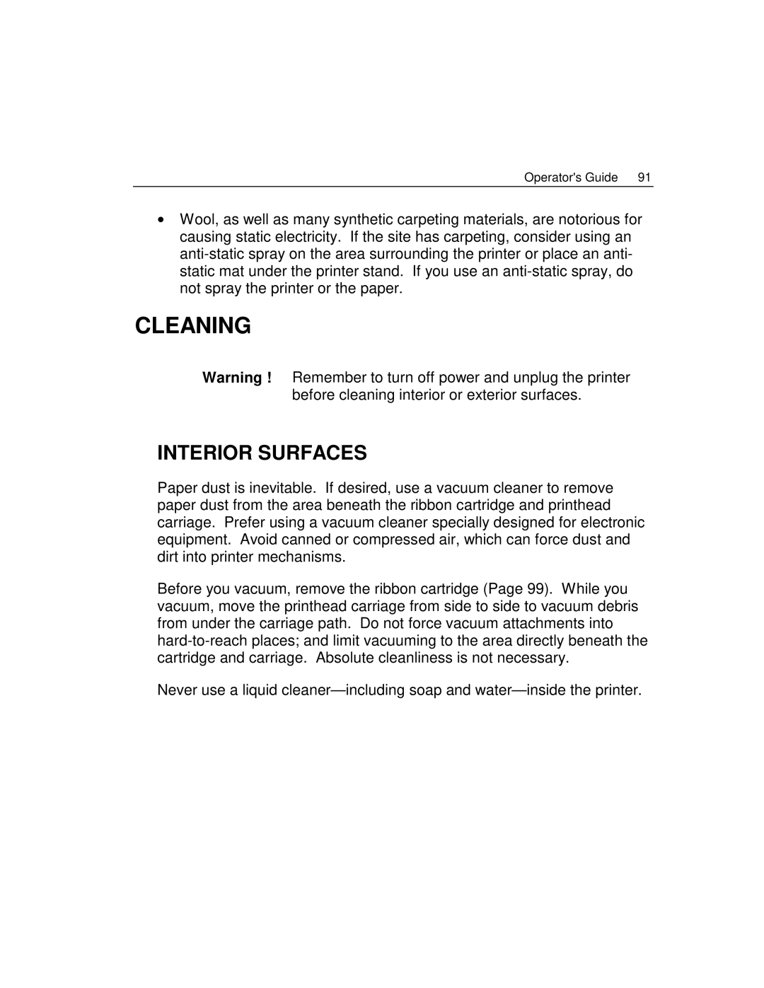 Epson 4100 manual Cleaning, Interior Surfaces 