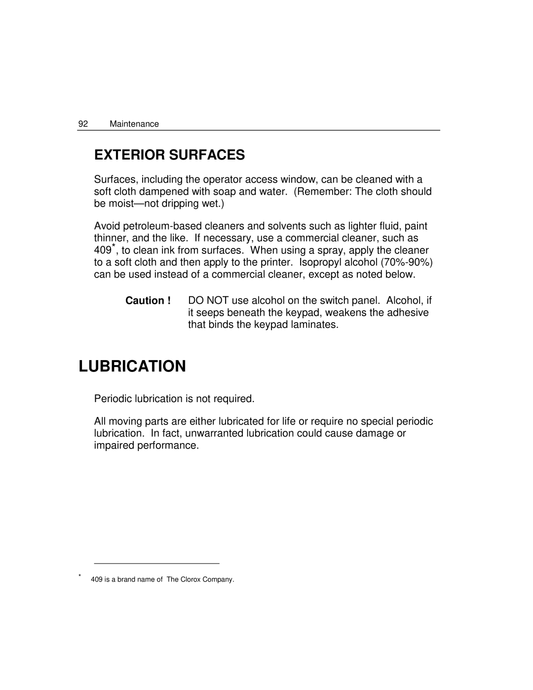 Epson 4100 manual Lubrication, Exterior Surfaces 