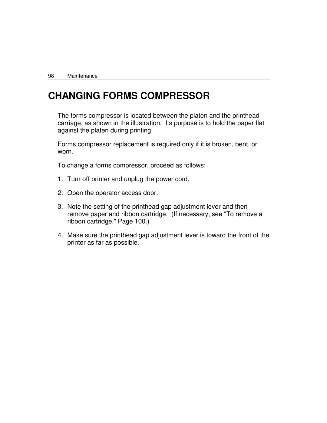 Epson 4100 manual Changing Forms Compressor 