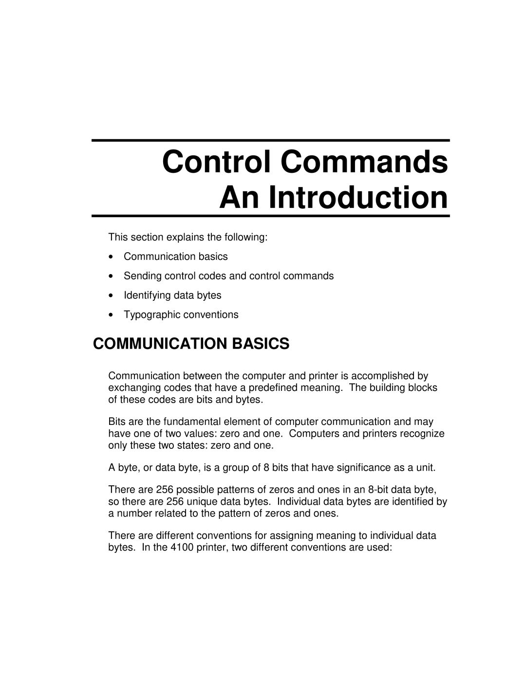 Epson 4100 manual Control Commands An Introduction, Communication Basics 