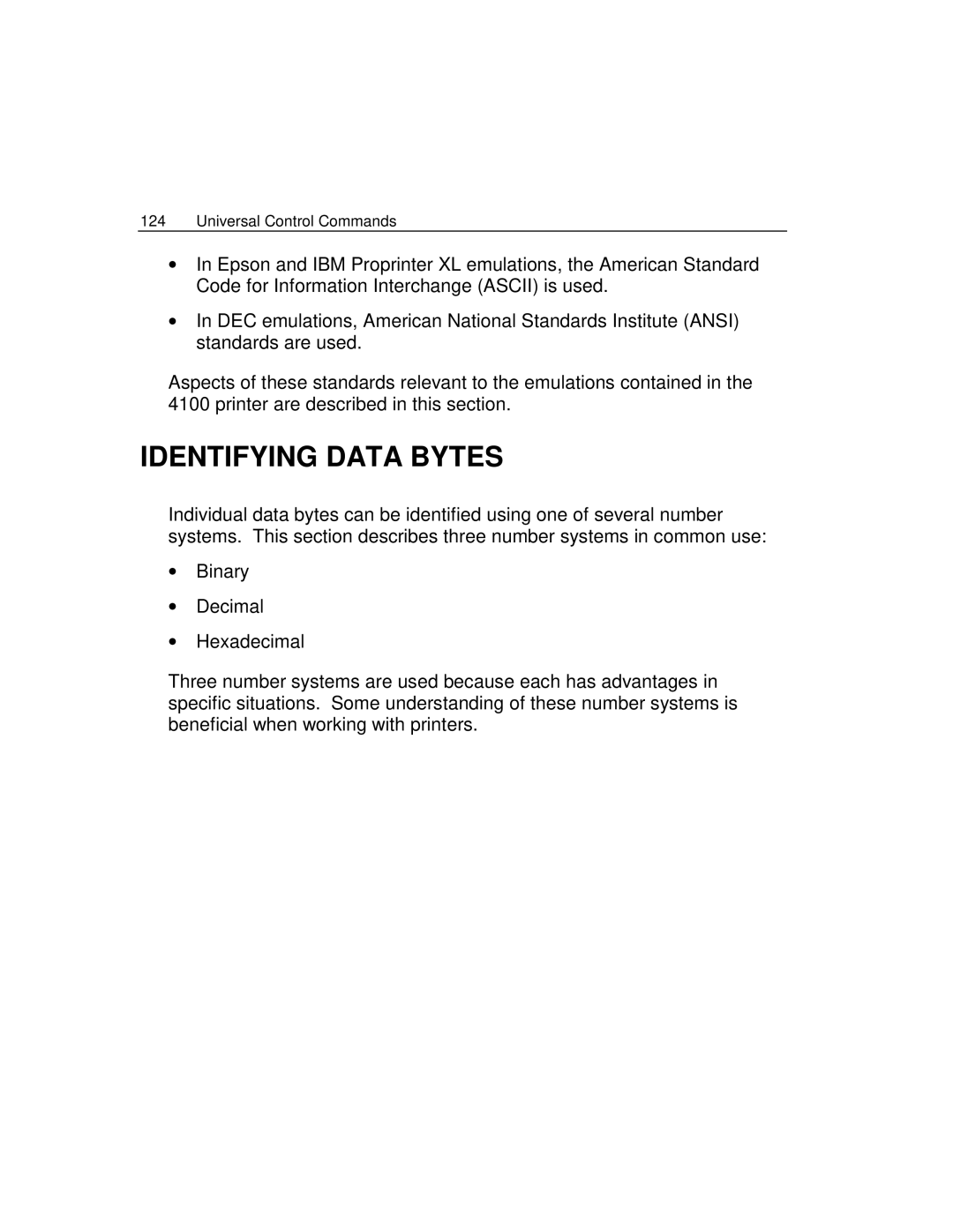 Epson 4100 manual Identifying Data Bytes 