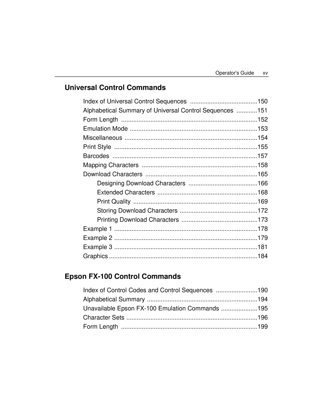 Epson 4100 manual Universal Control Commands, Epson FX-100 Control Commands 