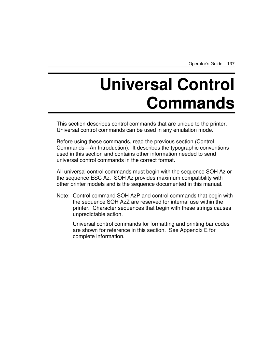 Epson 4100 manual Universal Control Commands 