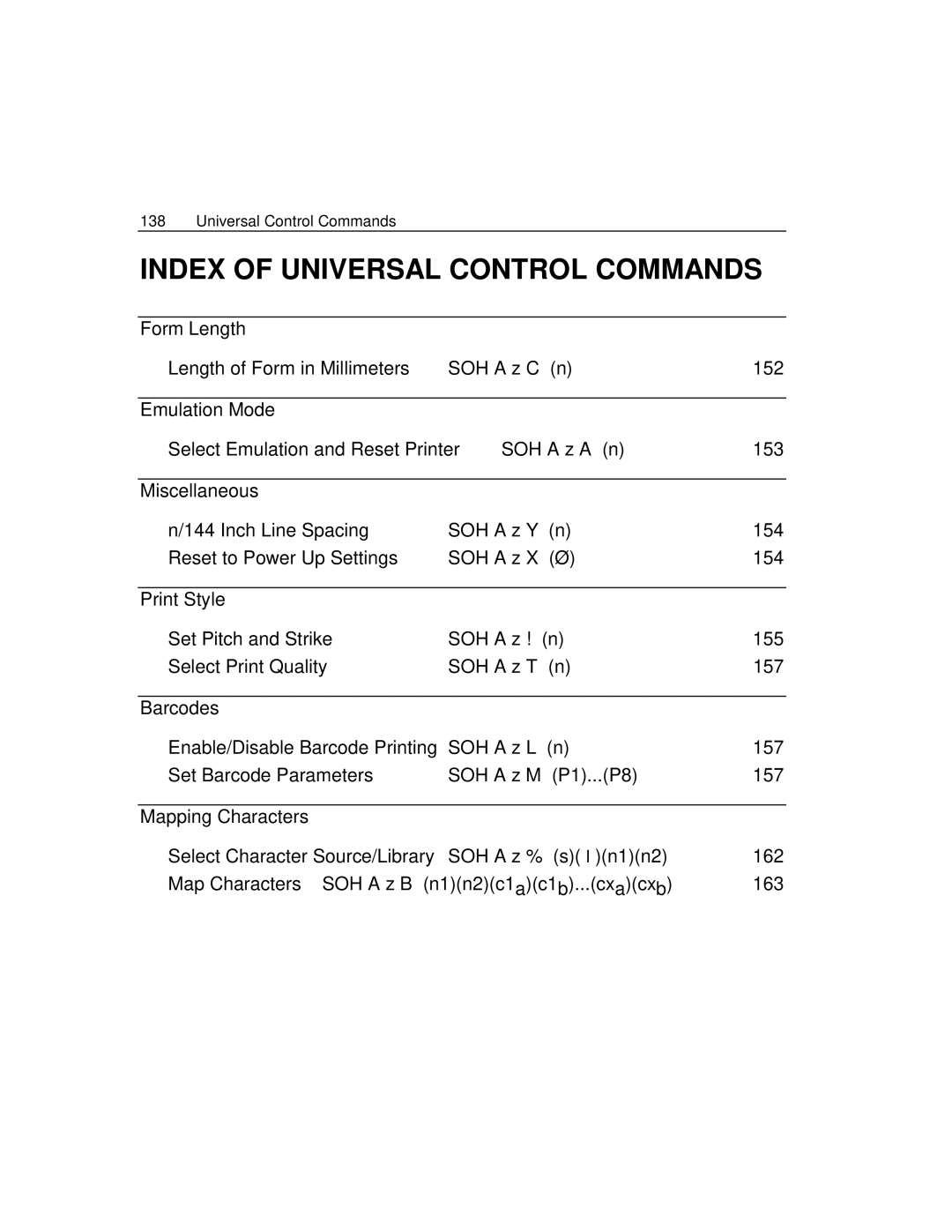 Epson 4100 manual Index of Universal Control Commands 