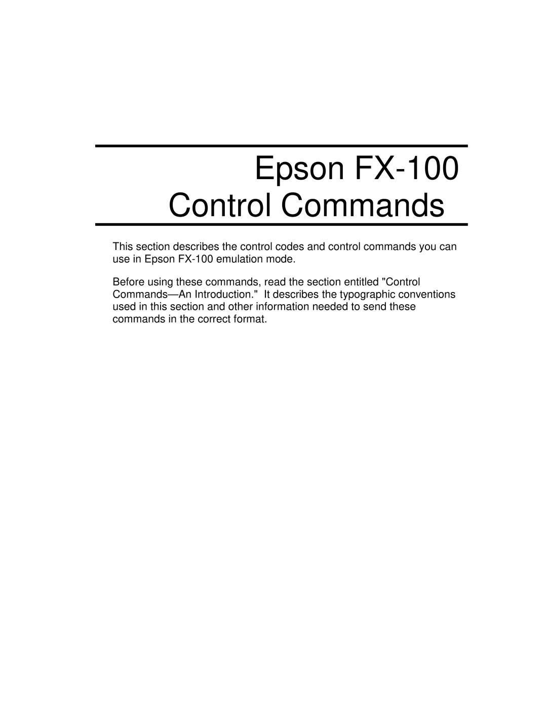 Epson 4100 manual Epson FX-100 Control Commands 