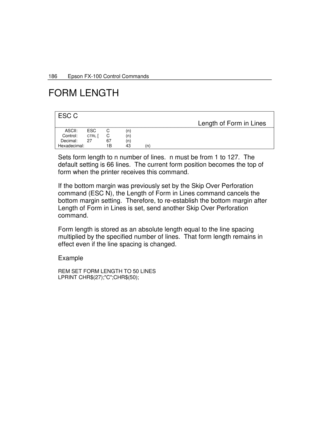 Epson 4100 manual Form Length, Esc C 