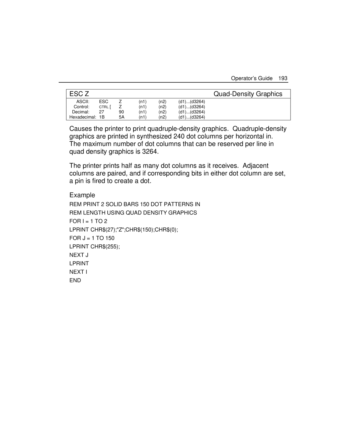 Epson 4100 manual Esc Z 