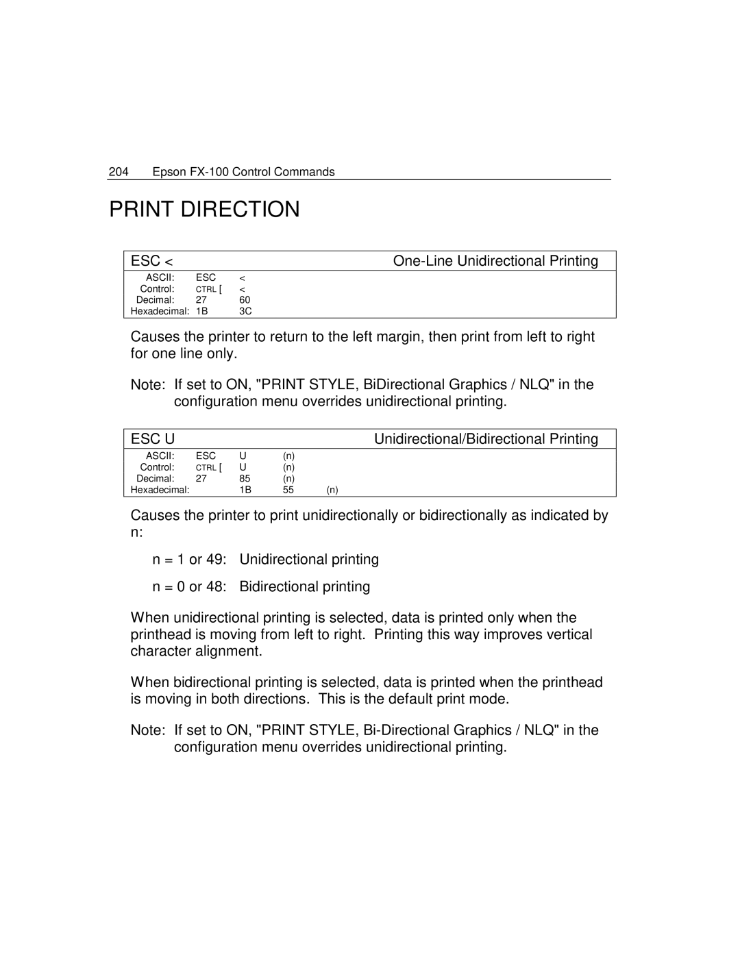 Epson 4100 manual Print Direction, Unidirectional/Bidirectional Printing 