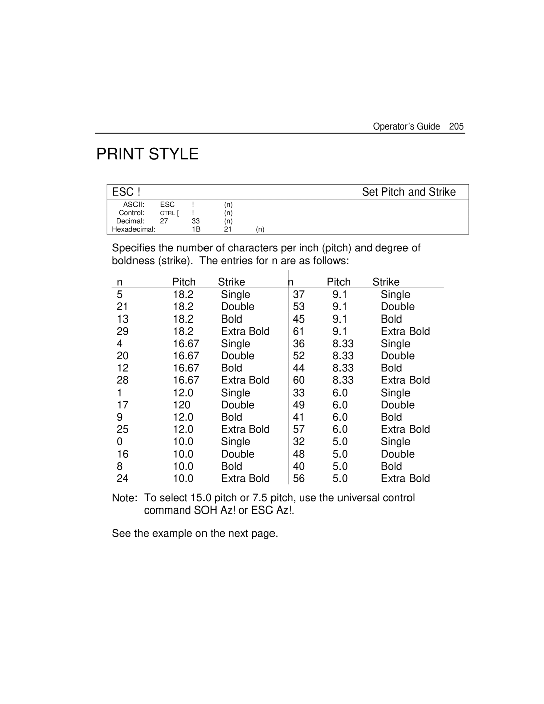 Epson 4100 manual Print Style, Pitch Strike 