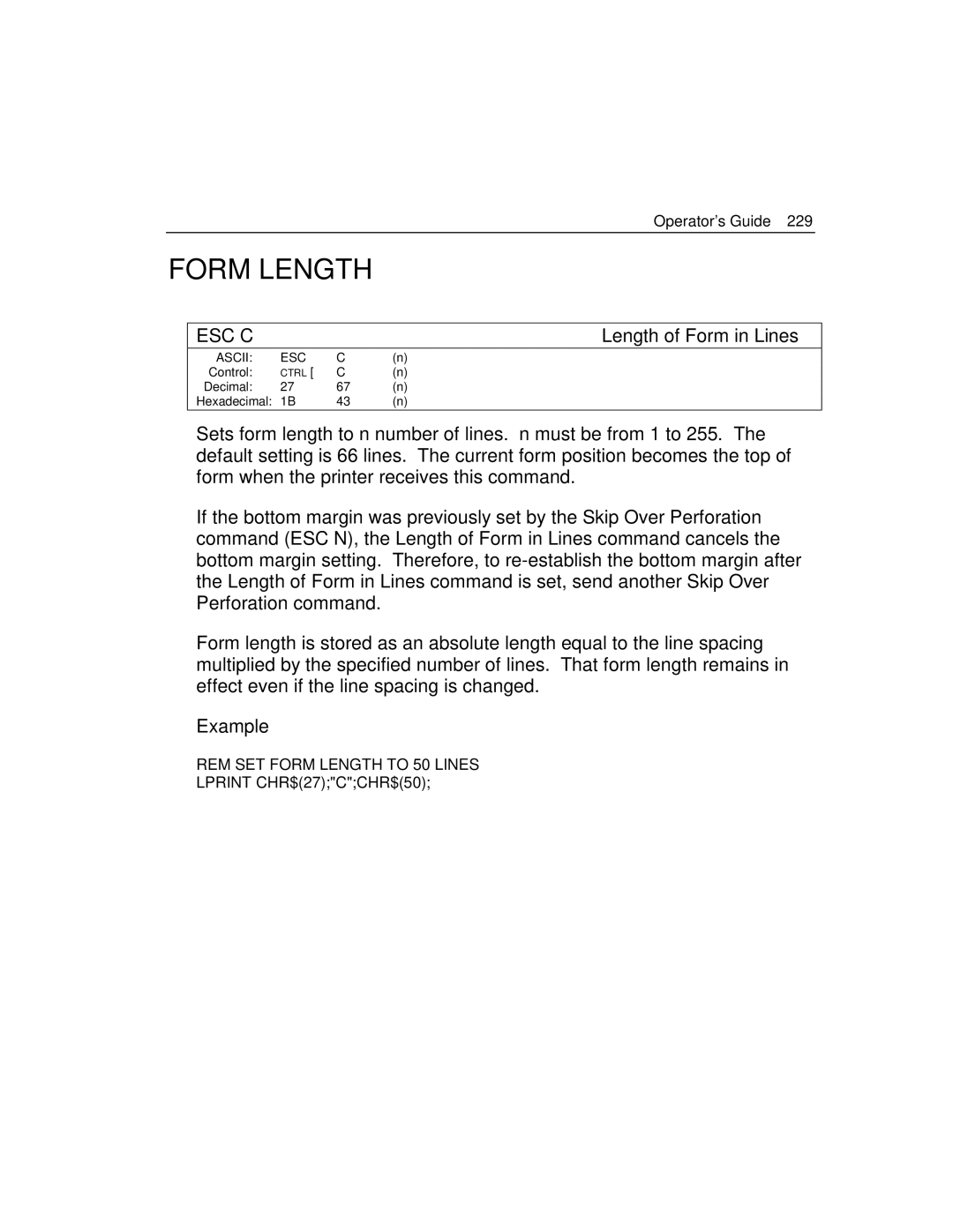 Epson 4100 manual Esc C 