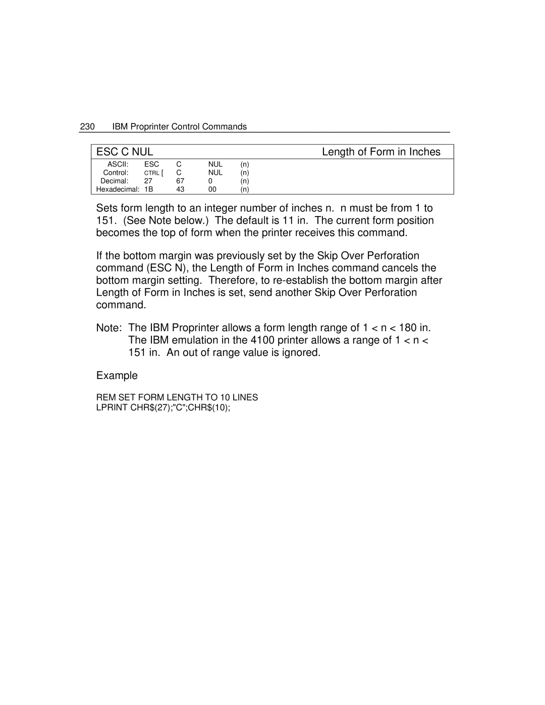 Epson 4100 manual IBM Proprinter Control Commands 