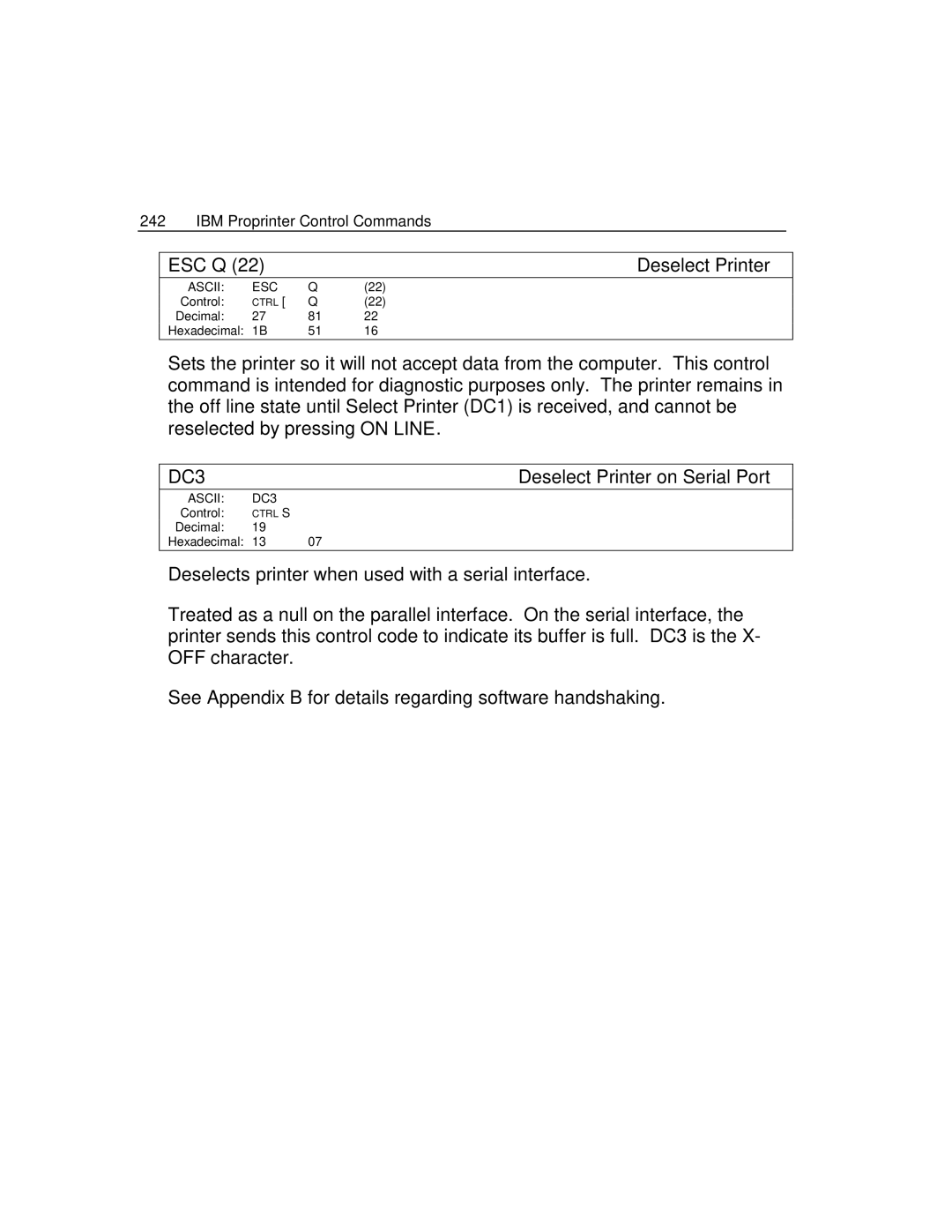 Epson 4100 manual 242, ESC Q Deselect Printer 