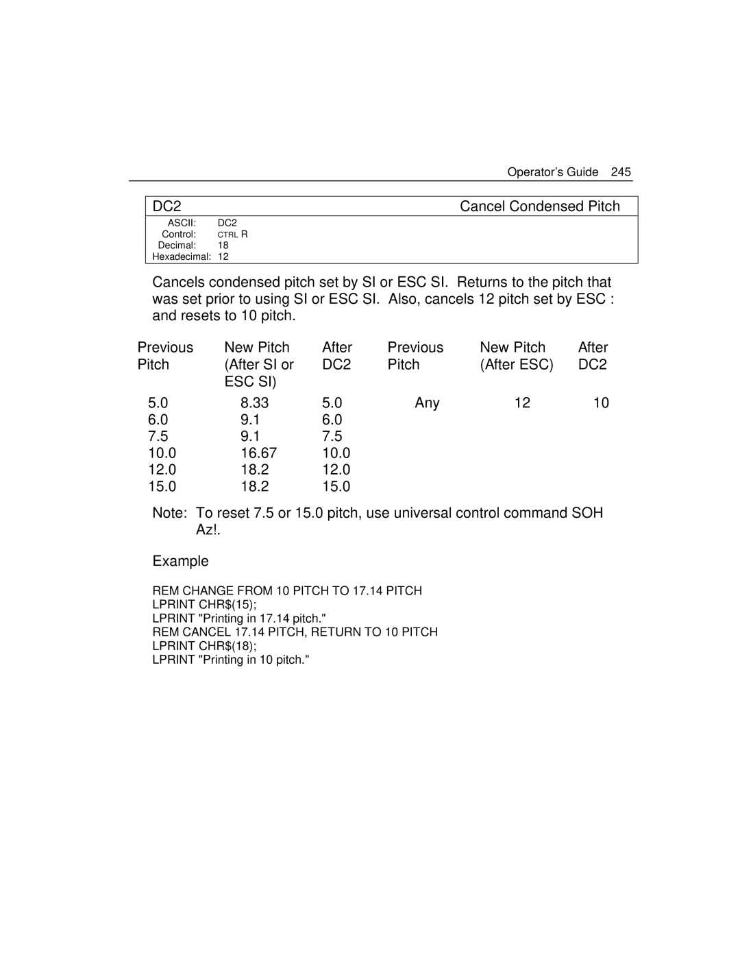 Epson 4100 manual Previous New Pitch After After SI or, Pitch After ESC 