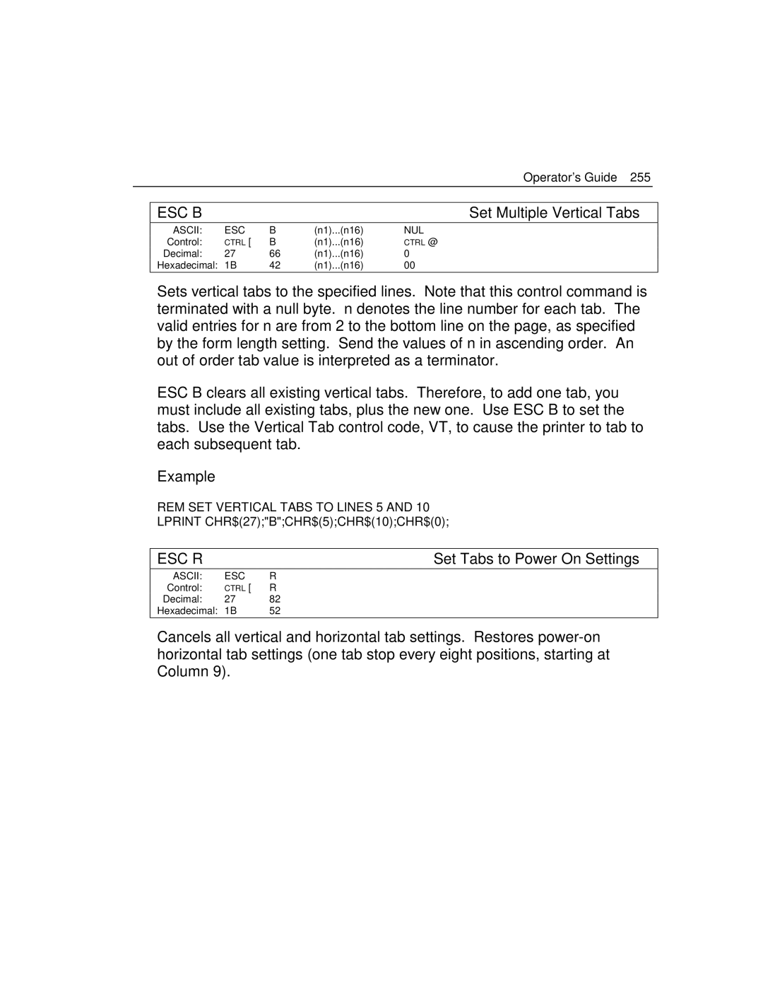 Epson 4100 manual REM SET Vertical Tabs to Lines 5 