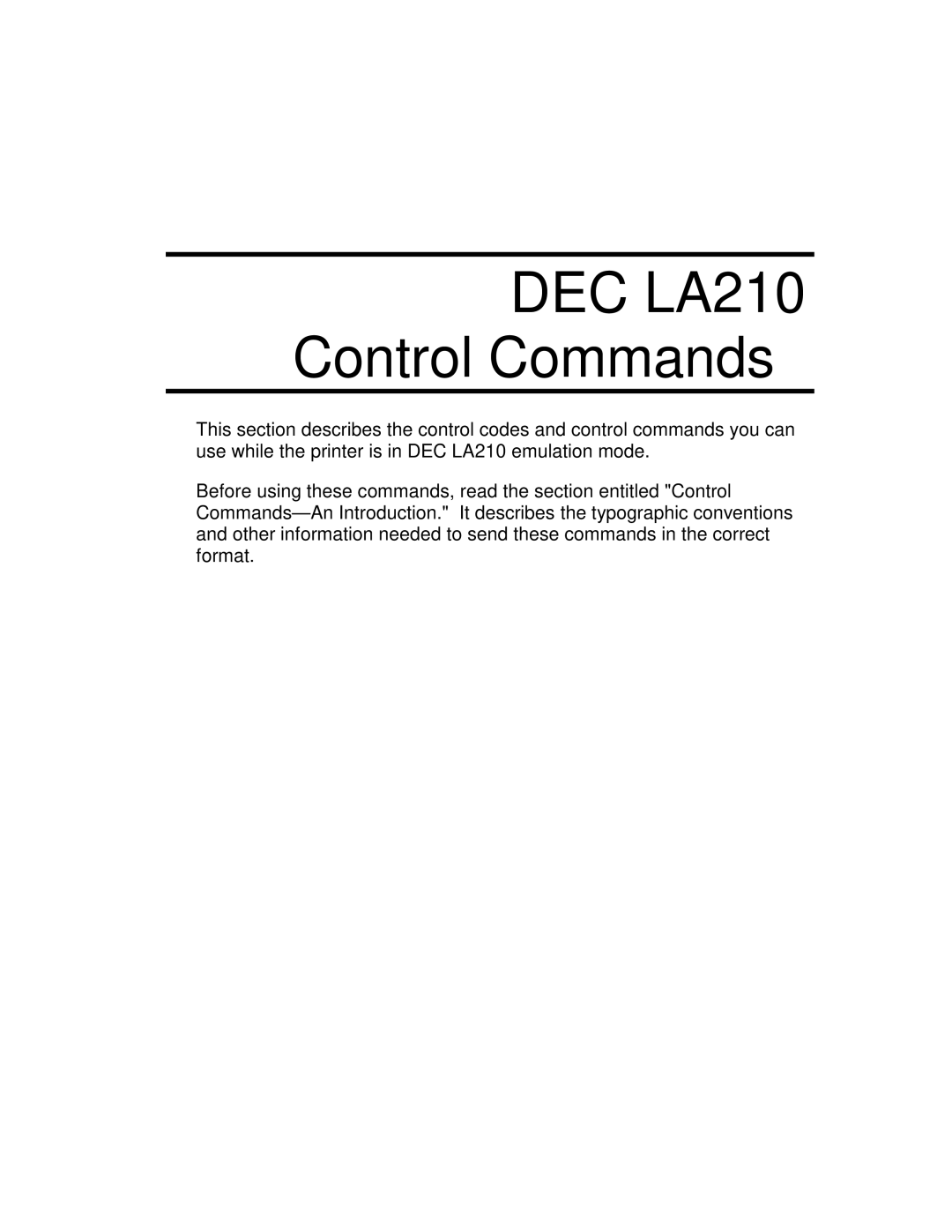 Epson 4100 manual DEC LA210 Control Commands 