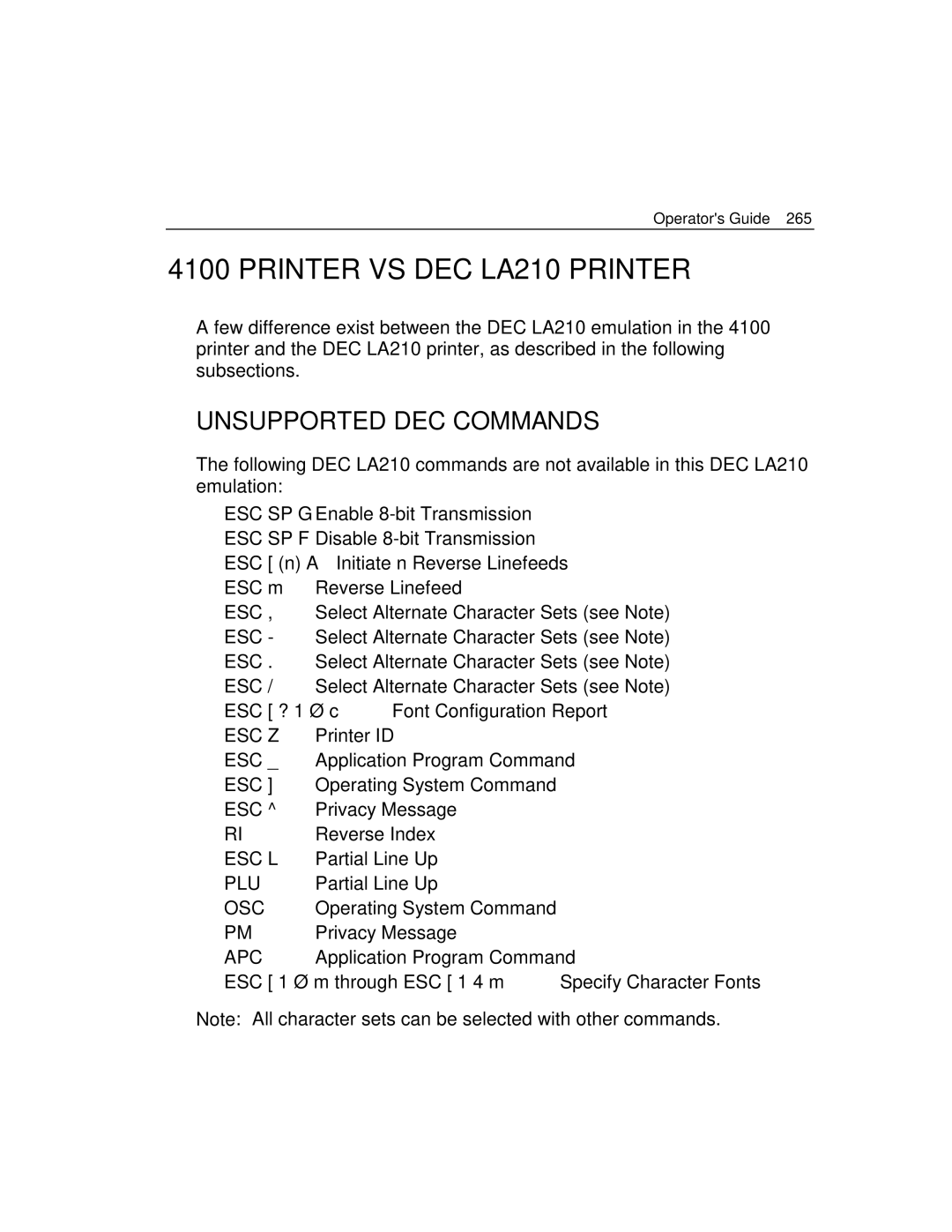 Epson 4100 manual Printer VS DEC LA210 Printer, Unsupported DEC Commands 