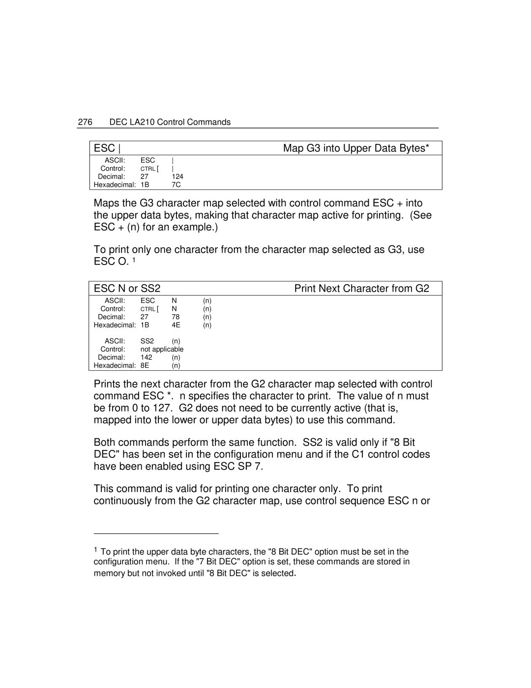 Epson 4100 manual Map G3 into Upper Data Bytes, ESC N or SS2 Print Next Character from G2 