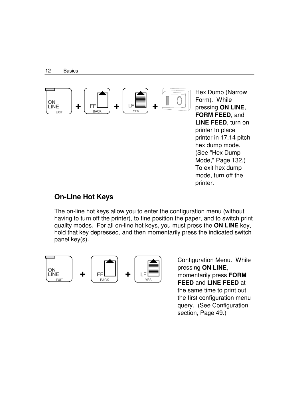 Epson 4100 manual On-Line Hot Keys, Feed and Line Feed at 