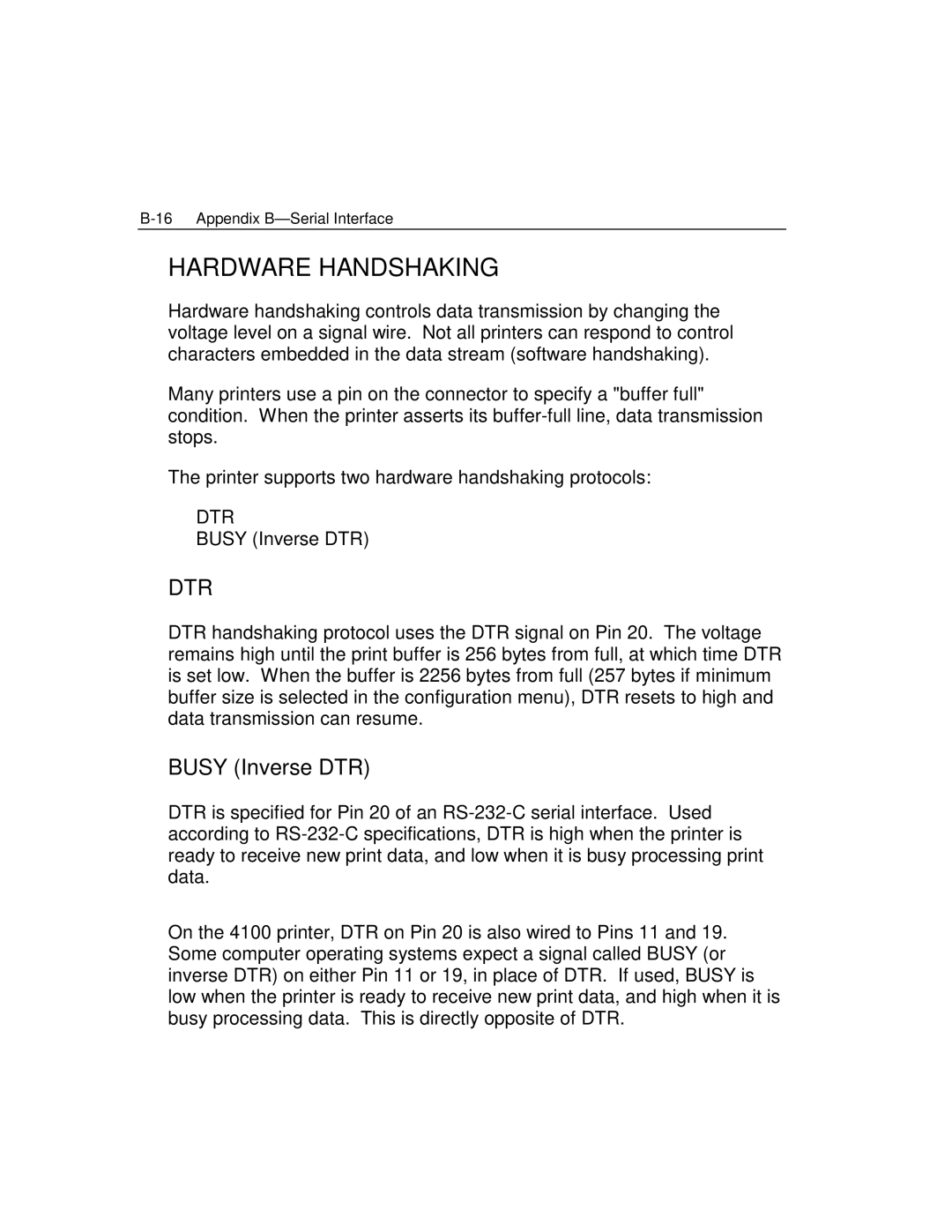 Epson 4100 manual Hardware Handshaking, Busy Inverse DTR 