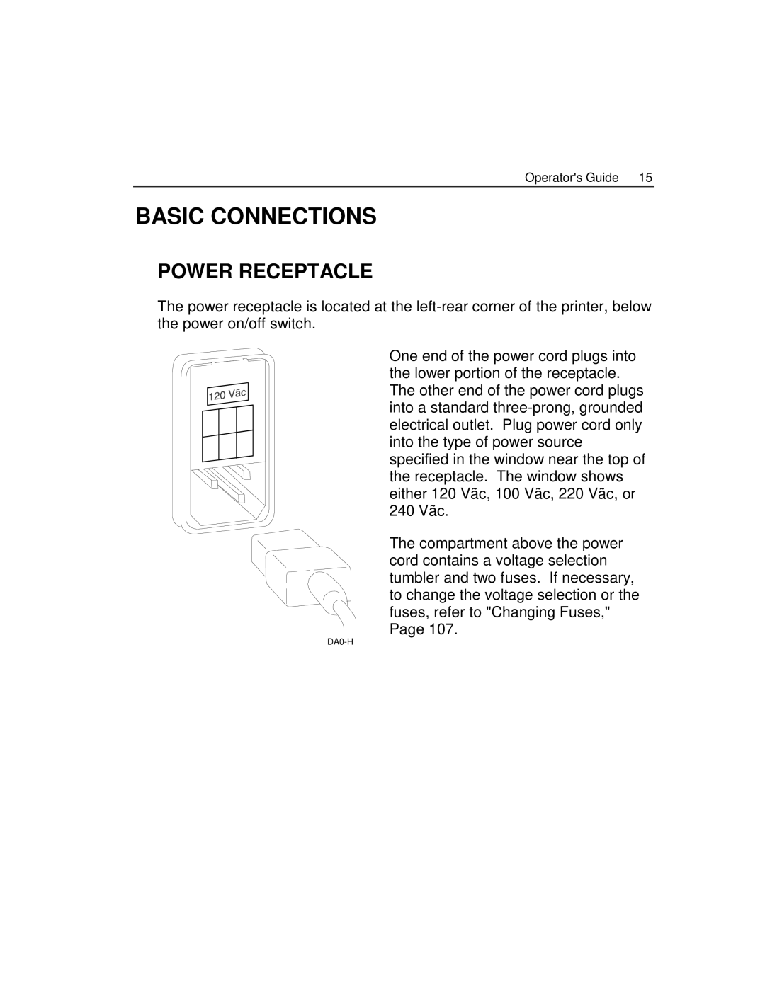 Epson 4100 manual Basic Connections, Power Receptacle 