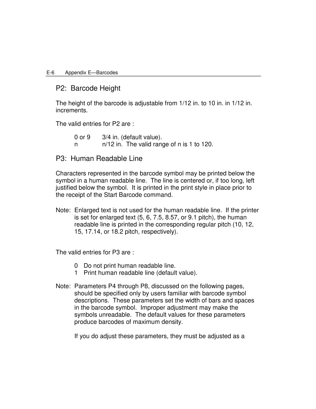Epson 4100 manual P2 Barcode Height, P3 Human Readable Line 