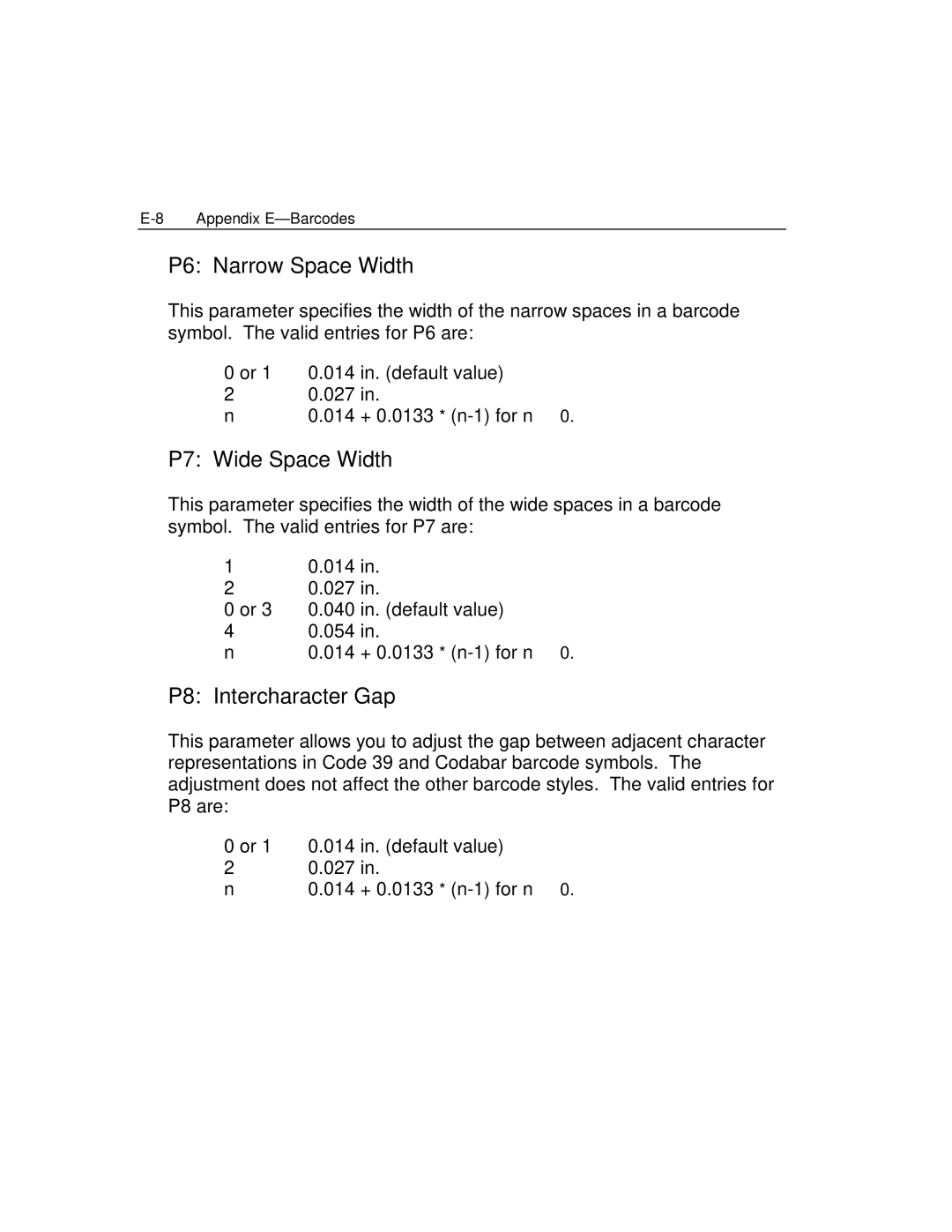 Epson 4100 manual P6 Narrow Space Width, P7 Wide Space Width, P8 Intercharacter Gap 