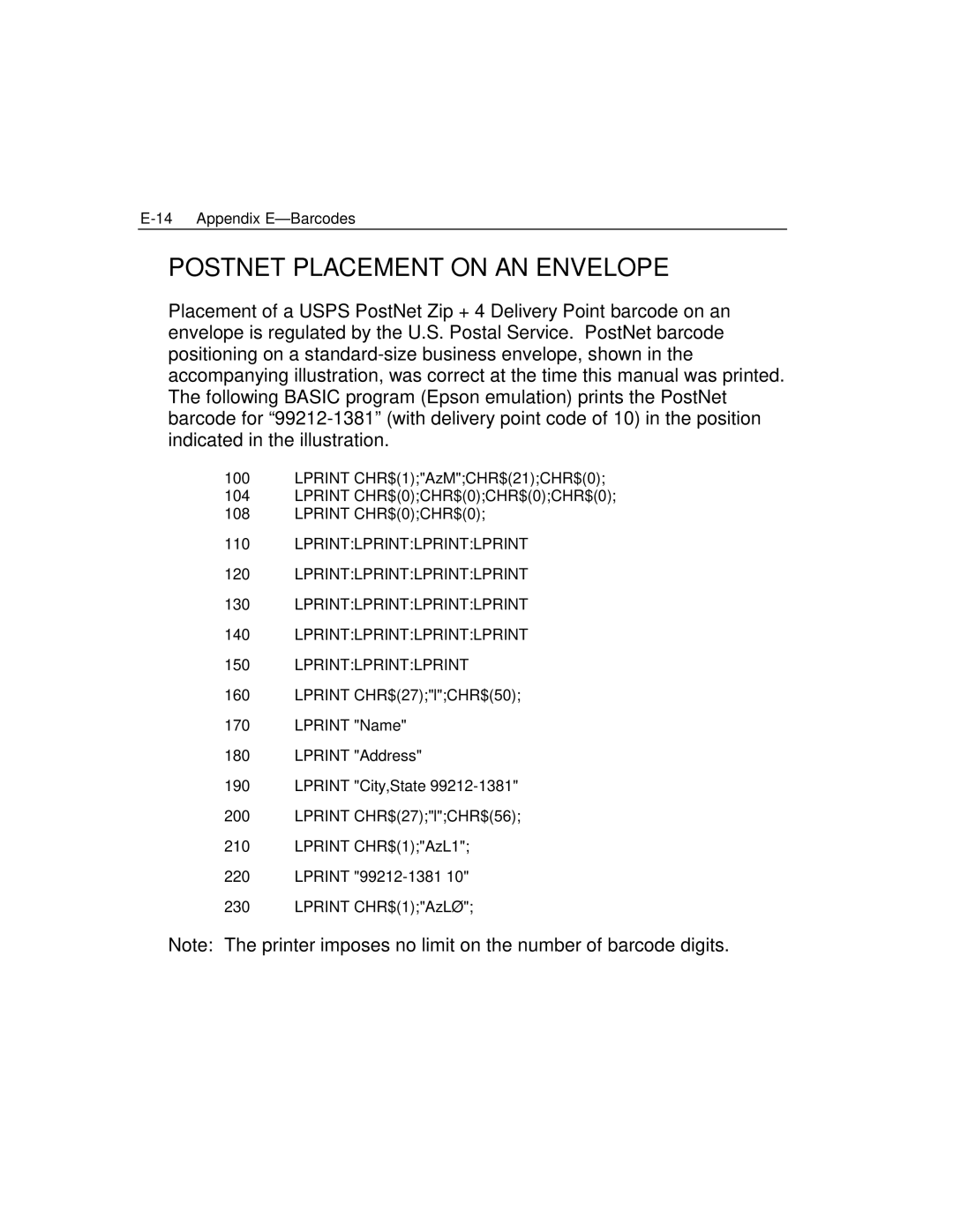 Epson 4100 manual Postnet Placement on AN Envelope, Lprintlprintlprintlprint 