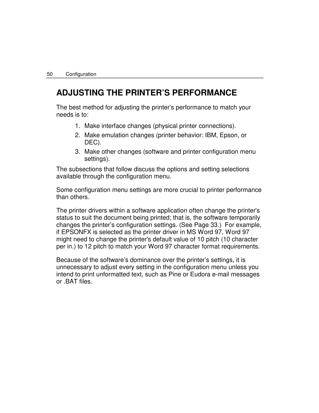 Epson 4100 manual Adjusting the PRINTER’S Performance 