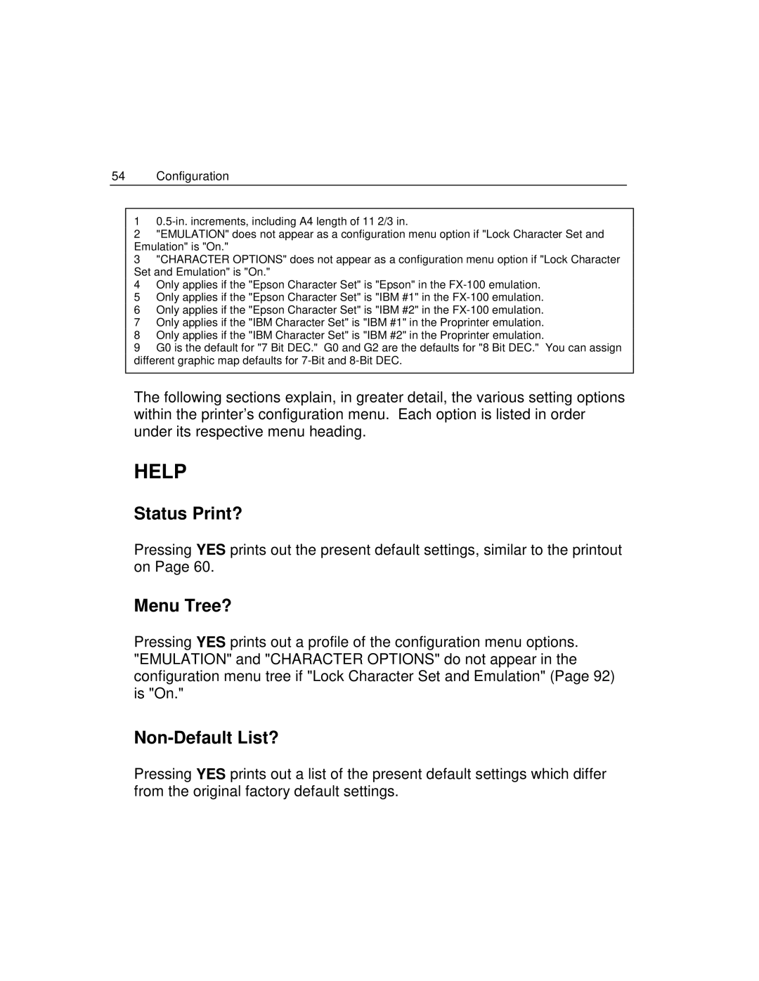 Epson 4100 manual Help, Status Print?, Menu Tree?, Non-Default List? 