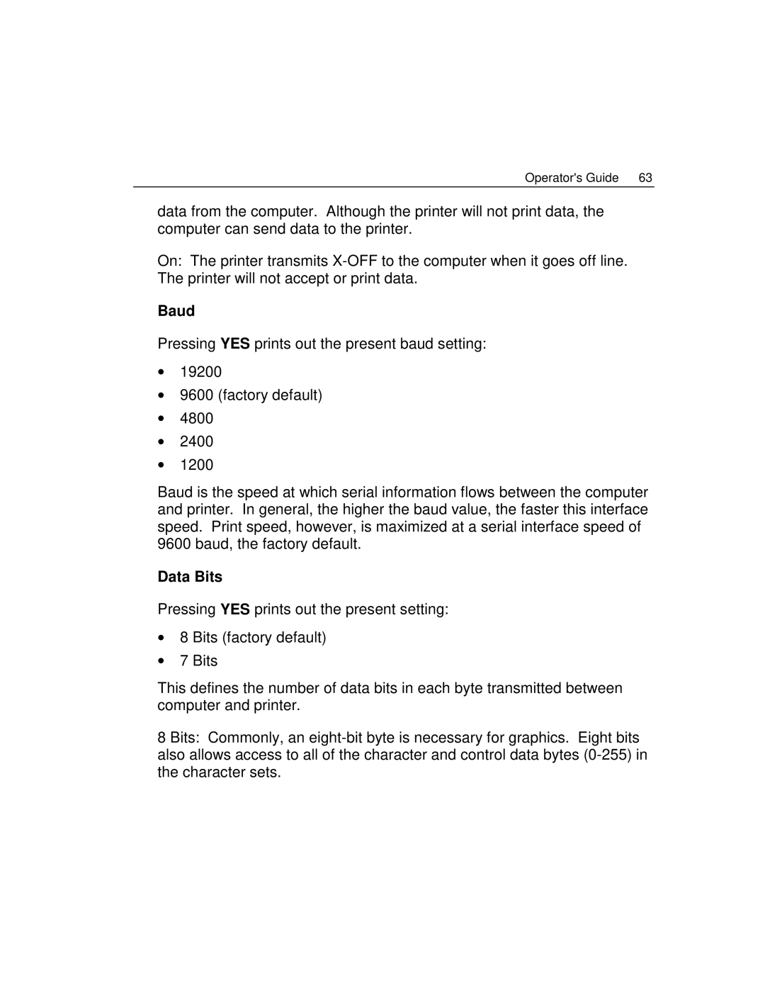 Epson 4100 manual Baud, Data Bits 