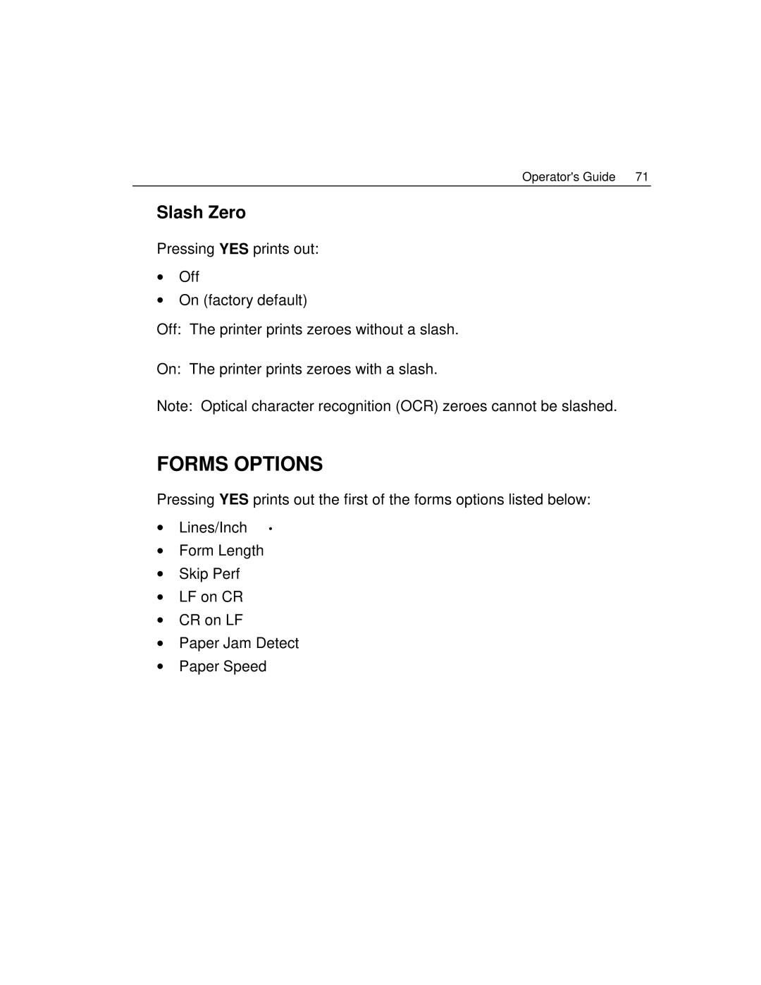 Epson 4100 manual Forms Options, Slash Zero 