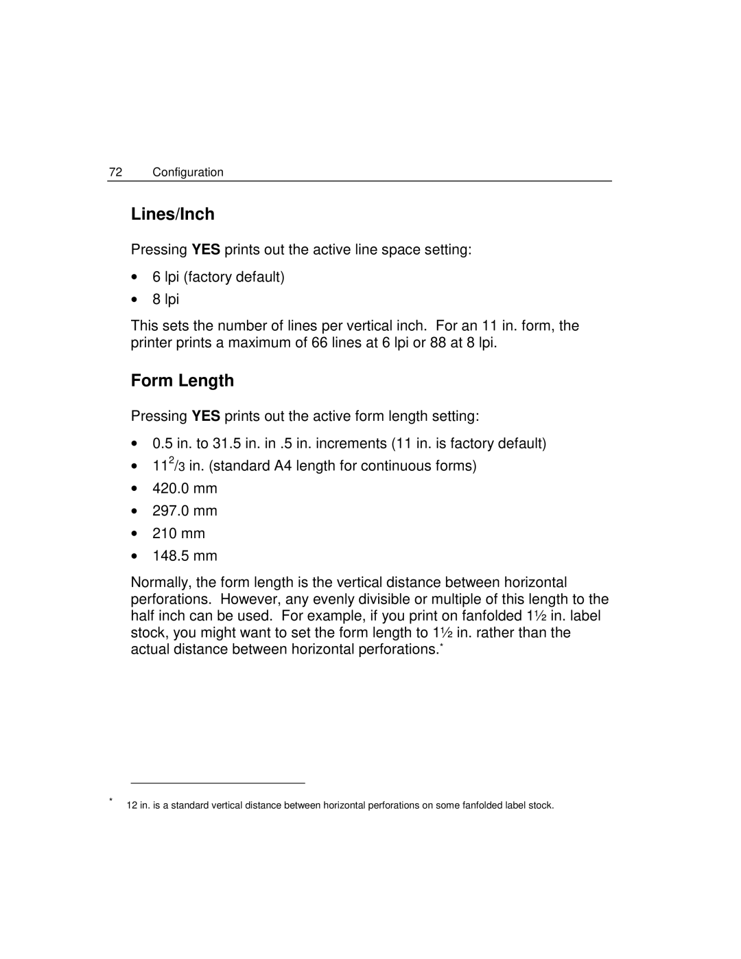 Epson 4100 manual Lines/Inch, Form Length 