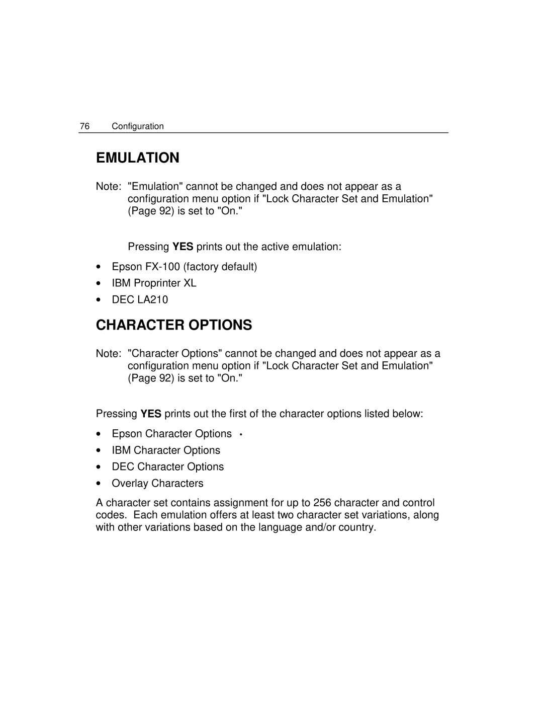 Epson 4100 manual Emulation, Character Options 