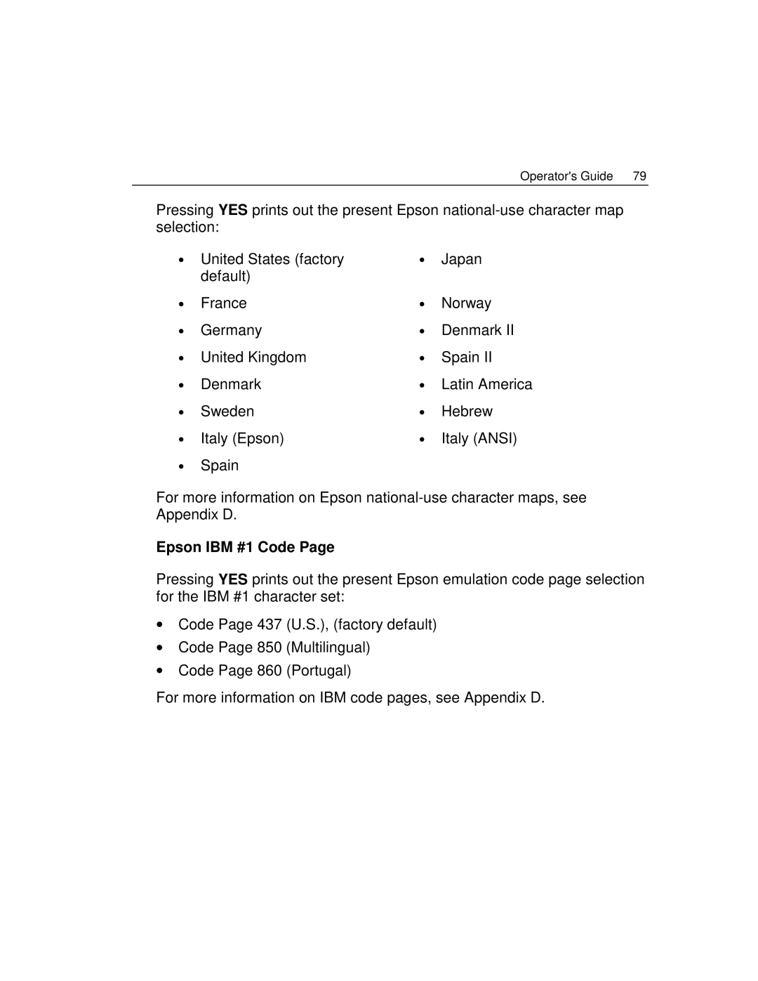 Epson 4100 manual Epson IBM #1 Code 