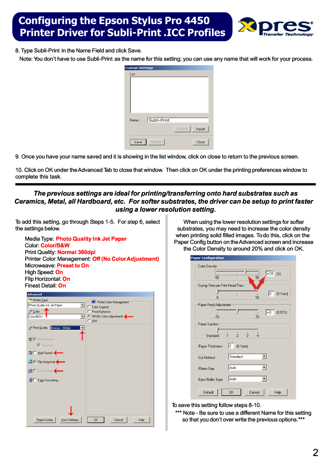 Epson 4450 instruction manual Configuring the Epson Stylus Pro, Printer Driver for Subli-Print .ICC Profiles 