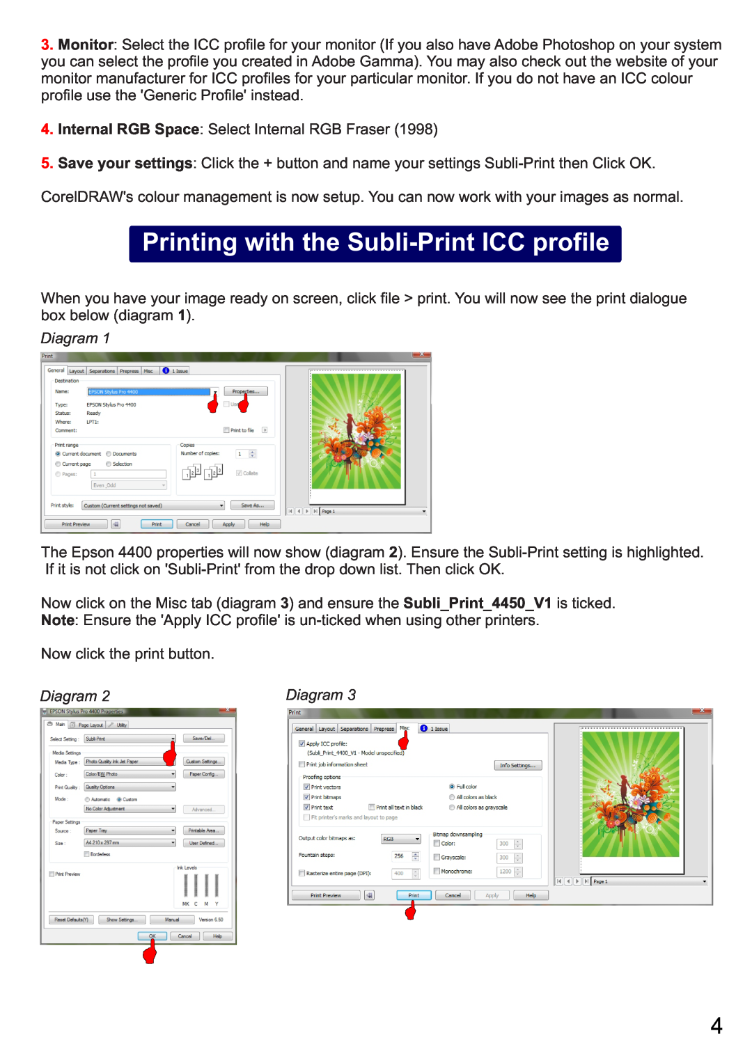 Epson 4450 instruction manual Printing with the Subli-Print ICC profile, Diagram 