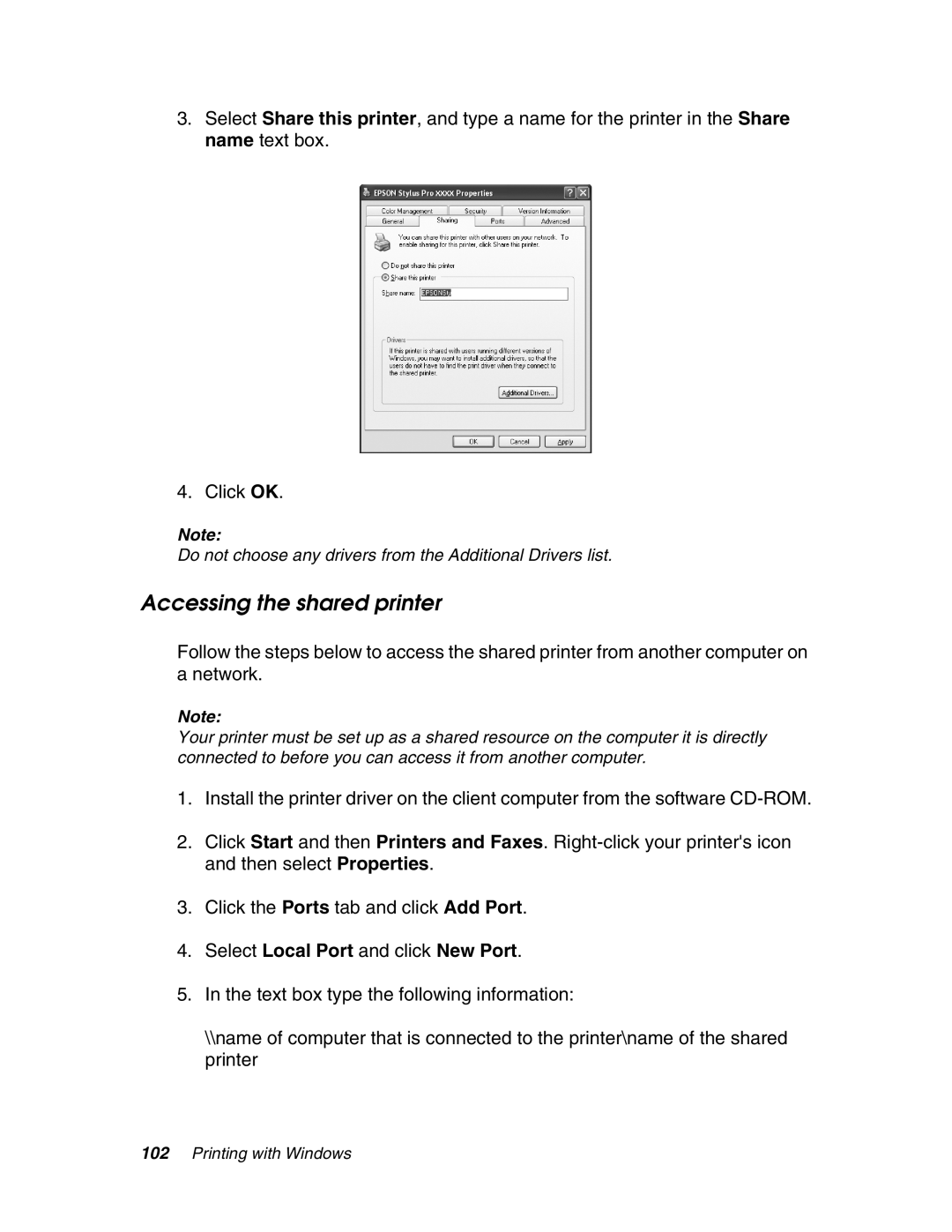 Epson 4880 manual Accessing the shared printer 