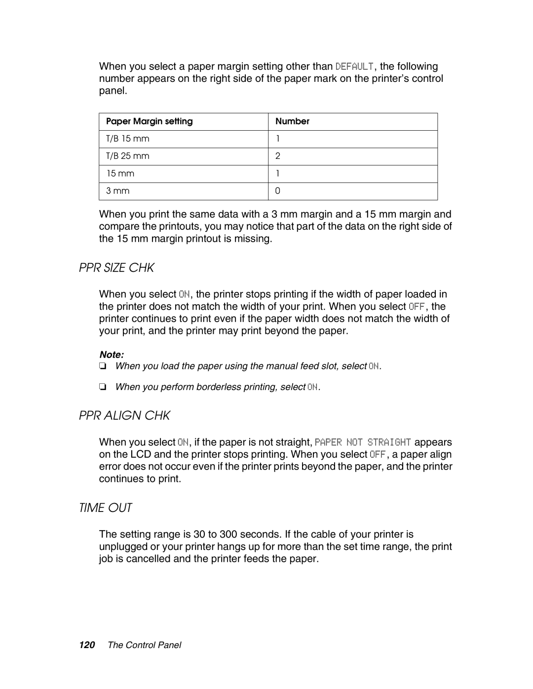 Epson 4880 manual PPR Size CHK, PPR Align CHK, Time OUT 