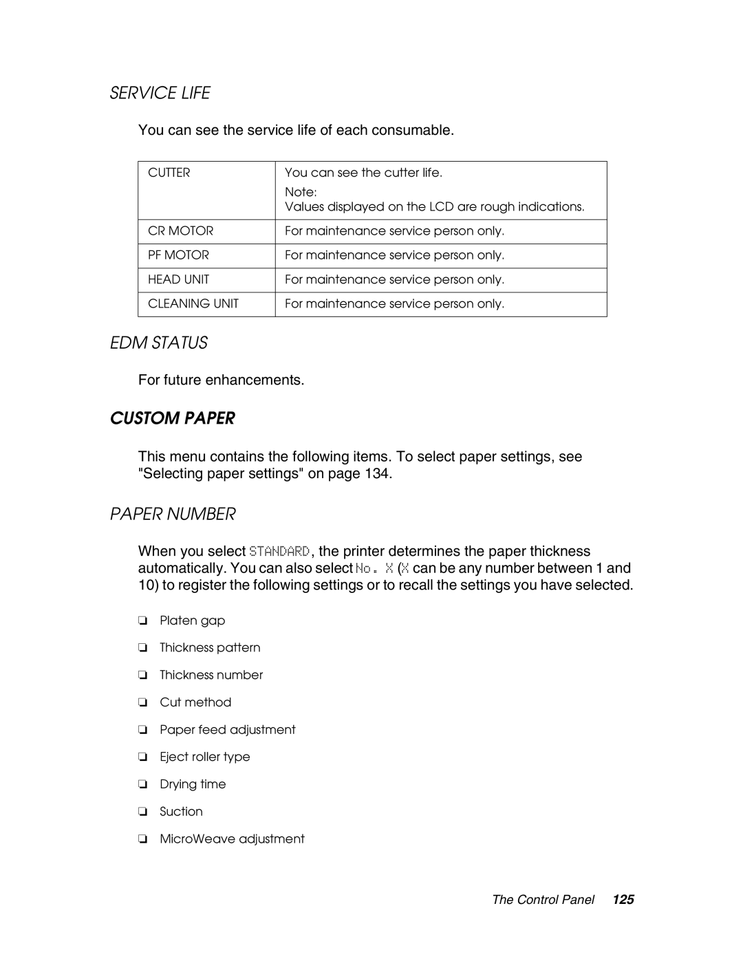 Epson 4880 manual Service Life, EDM Status, Paper Number, You can see the service life of each consumable 