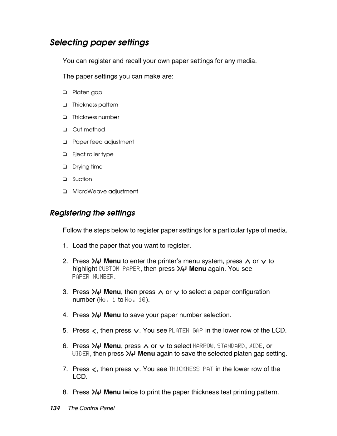 Epson 4880 manual Selecting paper settings, Registering the settings 