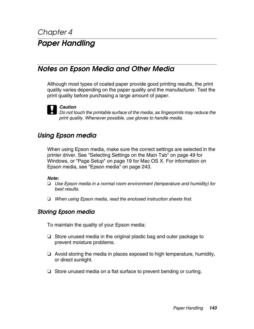 Epson 4880 manual Using Epson media, Storing Epson media 