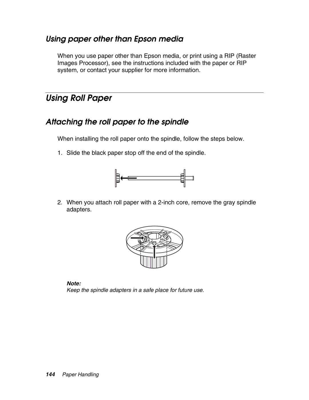 Epson 4880 manual Using Roll Paper, Using paper other than Epson media, Attaching the roll paper to the spindle 