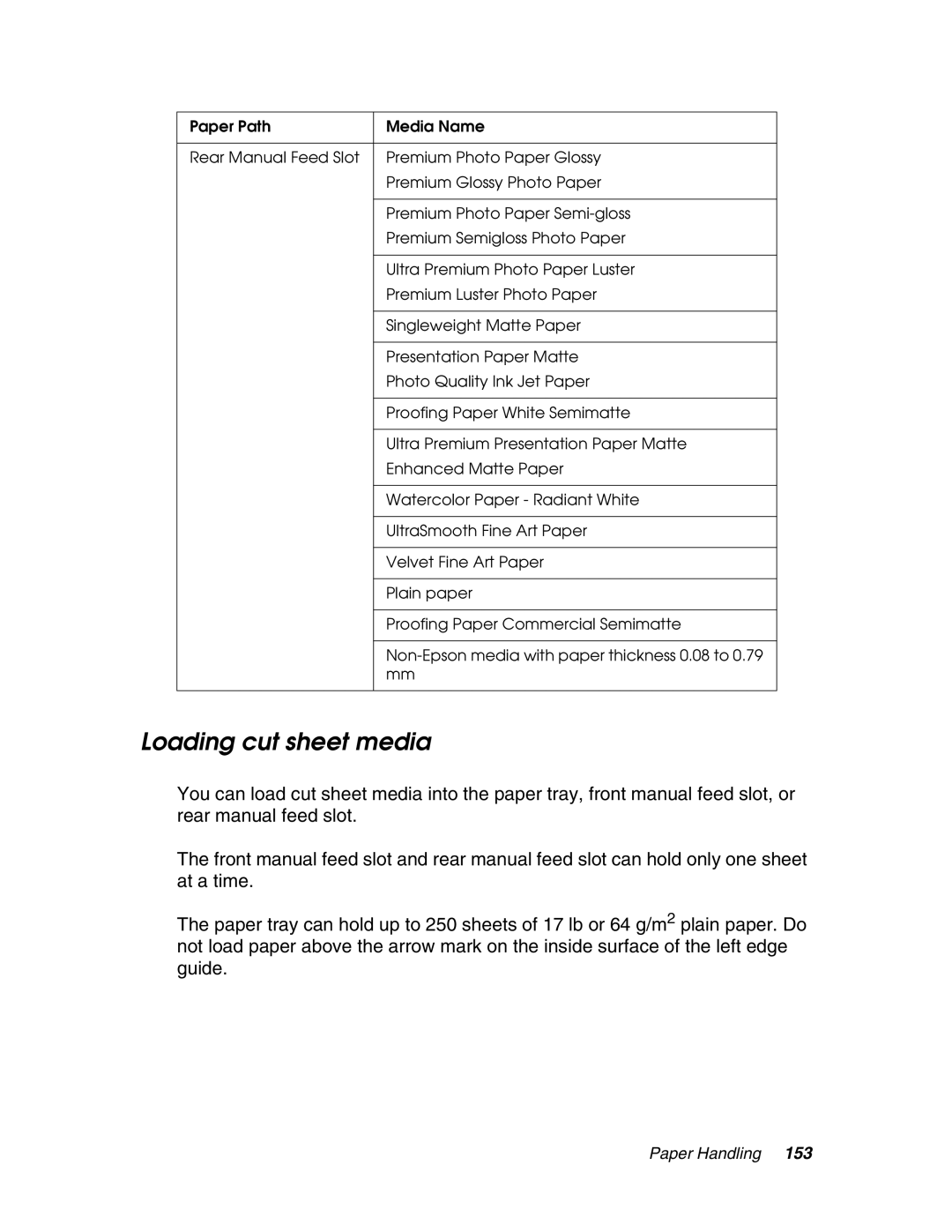 Epson 4880 manual Loading cut sheet media 